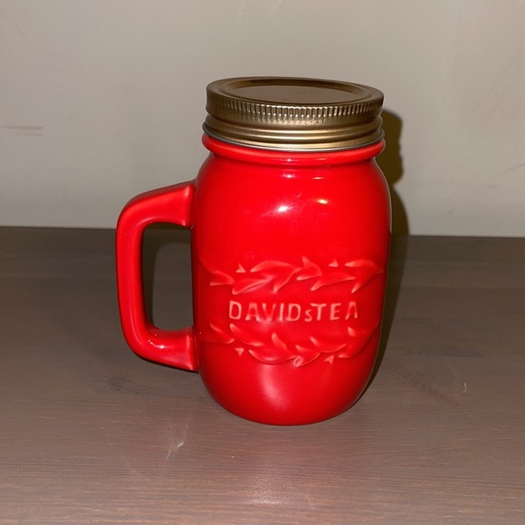 David’s Tea Red Ceramic Jar Mug with Lid - Picture 4 of 8